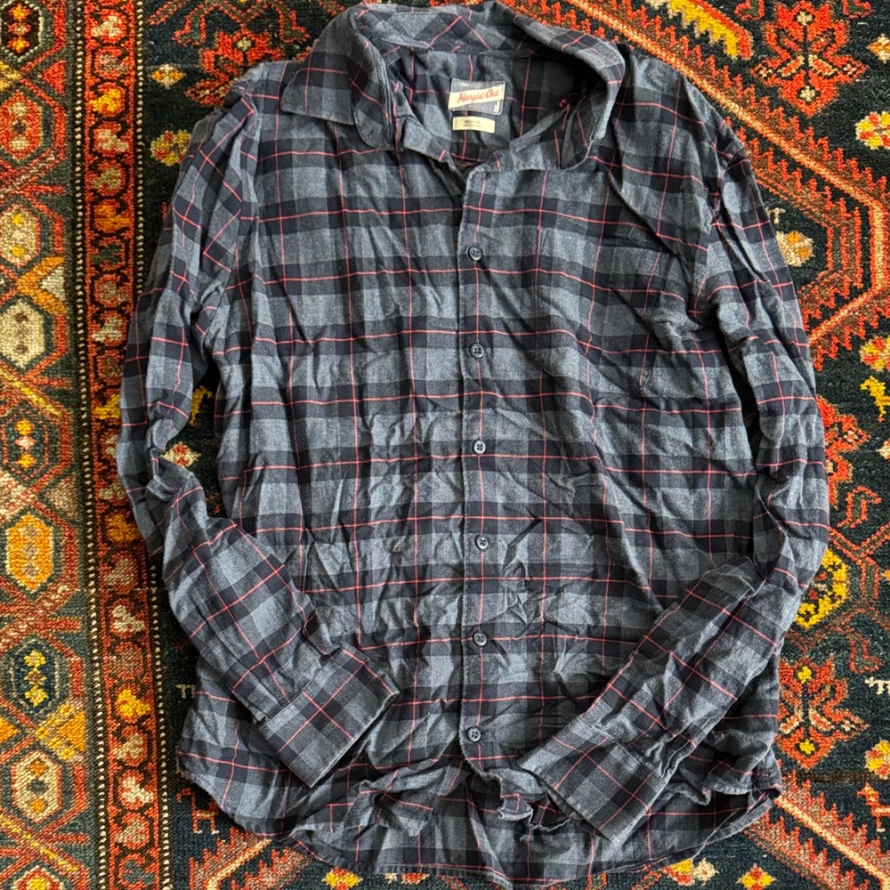 johnnie-O Gray and Red Plaid Casual Shirt